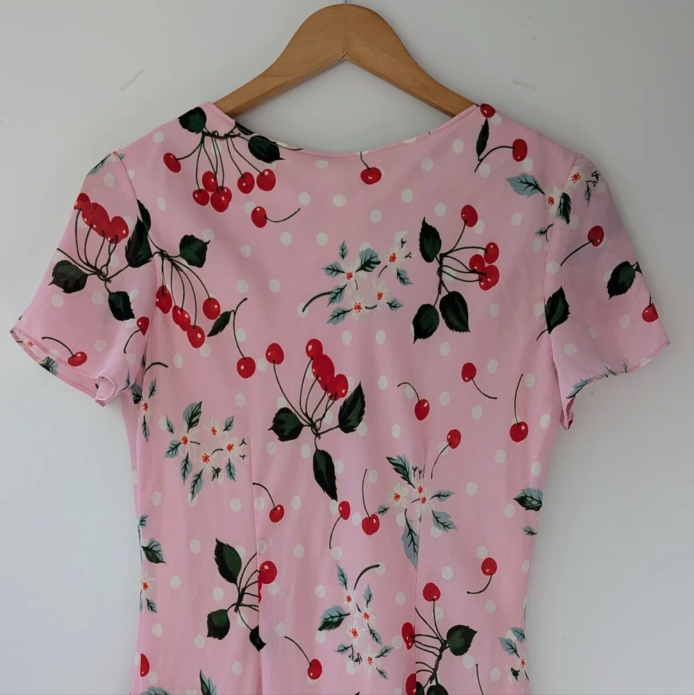 Vintage 90s Cherry Print Pink Maxi Dress - Picture 10 of 11